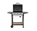 George Foreman 3 Burner Gas BBQ with Automatic Ignition & Integrated Thermometer, Black, Gas Barbecue, 2 Wheels Fitted Rack with 2 Shelves Wood Effect, GFGBBQ3BW