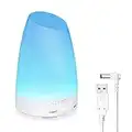 Criacr 150ml Essential Oil Diffusers, 【USB Powered 】Aromatherapy Diffuser with 7 Colorful LED Lights, BPA-Free, Adjustable Mist Mode, Waterless Auto Shut-off, Whisper-Quiet for Bedroom, Spa, Office