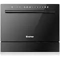 COSTWAY Countertop Dishwasher, 6 Place Setting Built-in Dishwasher with 72 H Preserve, Air Dry Function, LED Touch Control and 5 Washing Programs,for Apartments, Dorms, and RVs (with doorknob)