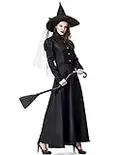 GRAJTCIN Women's Wicked Witch Costume, Halloween Deluxe Classic Witchy Dress Adult (Small, Black)