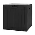 TANGZON Lockable Garden Storage Box, Large Waterproof Outdoor Deck Box with Sit On Lid and Recessed Handle, Wood Effect Chest Bench Boxes for Patio Cushions, Tools, Toys & Pool Accessories (Black)