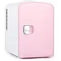 Amazon Brand - Umi Mini Fridge 4 Liter 6 Can Fridges, Power AC + DC 12V Portable Small Refrigerator Cooler and Warmer for Skincare, Foods, Medications, Bedroom, Travel and Car - Pink