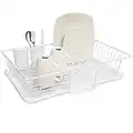 Sweet Home Collection Metal, Plasic 3 Piece Dish Drainer Rack Set with Drying Board and Utensil Holder, 12" x 19" x 5", White