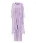 LoveeToo Elegante gasa para mujer, 3 piezas, madre de la novia, vestido de vestido, pantalones de manga 3/4 con chaqueta/traje para boda novio, lavanda, 34