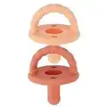 Itzy Ritzy Sweetie Soother Pacifier Set of 2, Silicone Newborn Pacifiers with Collapsible Handle and Two Air Holes for Added Safety, Set of 2 in Apricot and Terracotta, Ages Newborn and Up