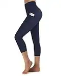 Promover Legging Femmes Collants et Leggings de Pantalon de Sport Femmes Yoga Taille Haute Leggings avec Poches Contrôle du Ventre Entraînement,Capris 20 "- Bleu Marine,L