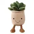 OUKEYI 9.8 inch Succulents Plush Toy, Flower Pot Stuffed Plushie Pillow Decoration, Cute Soft Plants Throw Pillow for Christmas Birthday Gifts (Khaki)