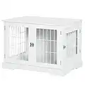 PawHut Cage pour Chien Animaux 2 en 1 Table d'appoint avec 2 Portes verrouillables - dim. 76L x 54.5l x 56H cm - Métal et MDF