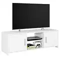 Banc TV Armoire de Rangement Basse avec 2 Portes Meuble TV en Bois pour Salon 110x35x36cm Blanc