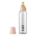 BIBS Baby Glass Bottle. Anti-Colic. Round Natural Rubber Latex Nipple. Supports Natural Breastfeeding, Complete Set - 225 ml, Blush