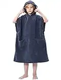 Tuopuda Peignoir Enfant Serviette de Bain Plage pour Fille Garçon Poncho à Capuche avec Poches Été Cape de Piscine Natation à Séchage Rapide pour Surfant Voyage Camping Vacances Idée Cadeau, Gris-D