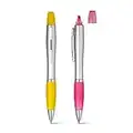 Lot de 2 stylos à bille avec surligneur - Rose et jaune.