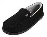 IZOD Men's Classic Two-Tone Moccasin Slipper, Winter Warm Slippers with Memory Foam, Size 11-12, Solid Black