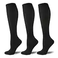 3 Pairs Compression Socks for Men Women (15-20 mmHg), Knee High Long Stockings for Swelling, Travel, Nurse, Flight, Running, Cycling (S/M)