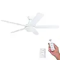 Prominence Home 80094-01 Ashby Ceiling Fan with Remote Control and Dimmable Integrated LED Light Frosted Fixture, 52" Contemporary Indoor, 5 Blades White/Grey Oak, Farmhouse White