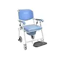 ECVYGJ Foldable Commode Chair Bedside Wheelchair Mobile Toilet Transport Chair,Anti-slip Shower Rolling With Footrest,Up To 150 Kg lightweight ( Color : Blue , Size B )