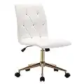 Duhome Modern Home Office Chair，Cute White Desk Chair with Gold Base, PU Leather Task Chair Computer Chair Rolling Chair with Wheels, Armless Vanity Chair for Teens