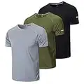 frueo 3 Pack Mens T-Shirts Dry-Fit Work Shirts Moisture Wicking Active Athletic Running Tops Men Short Sleeve T-Shirt(520)-Black Gray Green-L