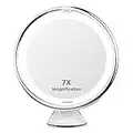 Auxmir Miroir Grossissant 7X Lumineux LED avec Ventouse d'attache Miroir Maquillage Ajustable à 360° Miroir Cosmétique Portable sans Fil Alimentation Batterie pour Salle de Bain, Voyage