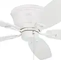 Honeywell Ceiling Fans Glen Alden, 52 inch Classic Flush Mount Indoor Ceiling Fan with No Light, Pull Chain, Quick-2-Hang Dual Finish Blades, Reversible Motor - 50180-01 (White)