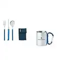 Ferrino Travel, Set Cucchiaio, Forchetta e Coltello Blu &, Tazza con Moschettone Grigio