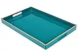 MAONAME Teal Serving Tray with Handles, Modern Decorative Tray for Coffee Table, Plastic Rectangular Tray for Ottoman, Bathroom, Decor, 15.75” x 10.2” x1.57
