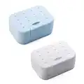 STARSLIFE 2 PC Portable Travel Soap Box Holder Plastic Soap Case Dish Container with Leachate Sponge for Bathroom Outdoor Hiking Camping Gym – White + Blue