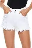 HVEPUO Pantalones cortos de verano para mamá vaqueros, botones, pantalones cortos con agujeros, pantalones cortos para mujer, ajustados, C-blanco., M