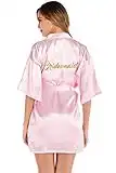 MARYSAY Kimono de mariée ou de demoiselle d'honneur en satin à col en V oblique, pour fête de mariage - Taille S à XXL, Rose 01., M