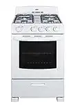 Summit RG244WS 24"" Freestanding Gas Range with 2.9 cu. ft. Oven Capacity Electronic Ignition High Backguard Broiler Drawer Continuous Grates and Safety Brake System for Oven Racks in White