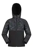 Mountain Warehouse Veste Enfant Exodus Softshell - Coupe-Vent, Imperméable Fille Et Garçon, Veste Polaire Unisexe, Veste À Capuche Conçue Pour Sport Et Voyage Noir Camo 7-8 ANS