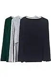 Smallshow Mujer Top Camiseta Premamá Lactancia De Manga Larga 3 Pack,Black/Grey/Deep Green,M