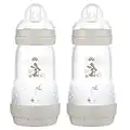 MAM Easy Start Self Sterilising Anti-Colic Baby Bottle Pack of 2 (2 x 260 ml), MAM Bottles with Medium Flow MAM Teats Size 2, Newborn Essentials, Grey (Designs May Vary)