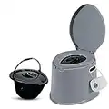 Denny International Large 6L Compact Portable Toilet, High Density Polyethylene, Potty Loo with Washable Basket and Toilet Roll Holder for Pool Party Camping Caravan Picnic & Festivals (Grey)