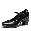 DREAM PAIRS Zapatos de Tacón Alto Clásicos Mujer Zapatillas con Tacón Ancho Zapatos de Salón PU Negro SDPU2231W-E Talla 40 (EUR)