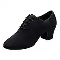 Yefree Scarpe da Ballo Moderne Tango Basso a Tacco Basso da Donna di Scarpe da Allenamento per Ballo Latino con Allacciatura Nera