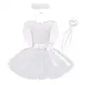 Kids Baby Girls Angel and Devil Costumes Halloween Christmas Carnival Fancy Dress Up Tutu Dress+Feather Angle Wings+Angel Halo Headband+Fairy Wand Valentine's Day Cupid Outfit White 9-10 Years