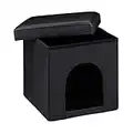 Relaxdays Cuccia Puff Pieghevole per Cane/Gatto, Finta Pelle, 38 X 38 X 38 cm, Nero