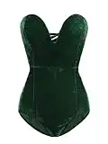 Choies Women's Burgundy/Black Sexy Plunge Neck Strapless Cross Back Velvet Bodysuit (Small, Green-New)