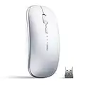 INPHIC Mouse Bluetooth, Mouse Wireless Ricaricabile Silenzioso a Tre modalità (BT 5.0/4.0 + 2.4G Wireless), Mouse Senza Fili da Viaggio Portatile 800/1200/1600 DPI per PC Laptop, MacBook, Argento