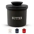 Kook Butter Keeper Dish, French Ceramic Crock with Lid, Embossed Container, For Soft Butter (Matte Black)