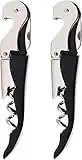 Waiter Corkscrew Wine Opener 2-Pack Black, HYZ Professional Wine Key for Servers, Bartender with Foil Cutter, Manual Wine Bottle Opener Double Hinged