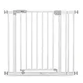 Hauck Baby Gate for Doors and Stairs Open N Stop inclusive 9 cm Extension, Child Stair Gate for Widths 84 to 89 cm, Stair Gate Pressure Fit - No Screws, One-Handed Opening to Both Sides, Metal, White