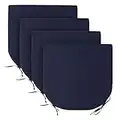 Basic Beyond Outdoor Chair Cushions for Patio Furniture - Round Corner Outdoor Chair Cushions Set of 4, Waterproof Seat Cushions with Ties, 17"x16"x2", Navy