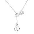 ELBLUVF 18K Stainless Steel Gold Rose Gold Plated Hope Anchor and Infinity Lariat Y Necklace For Women (Silver)