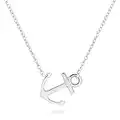 ELBLUVF 18k Silver Gold Rose Gold Plated Stainless Steel Women Sideways Anchor Pendant Necklace 18inches Choose Colors (Silver)