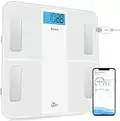 Uten Báscula de Baño Inteligente Recargable Báscula de Grasa Corporal con Analizador de Cuerpo Para Medición del Peso Corporal, Grasa Corporal,etc, 28st/180kg, para Andriod y iOS, Bluetooth,Blanco