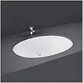 Lavabo sottopiano da incasso 57 x 42 cm, design ovale moderno in ceramica bianca lucida, COMPLETO di dima di taglio per riduzione su misura