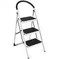 GIANTEX Escalera Plegable de 3 Raíles, con Capacidad para 150 kg, Plegable, con Barras de Seguridad, Antideslizante, 111 x 47 x 65 cm, Blanca