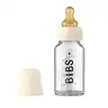 BIBS Baby Glass Bottle Complete Set 110 ml | BPA Free Natural Rubber | Made in Denmark | Ivory